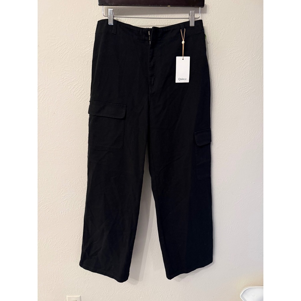Quince Womens Black High Waisted Wide Leg Cargo Pants Utility Trousers NWT